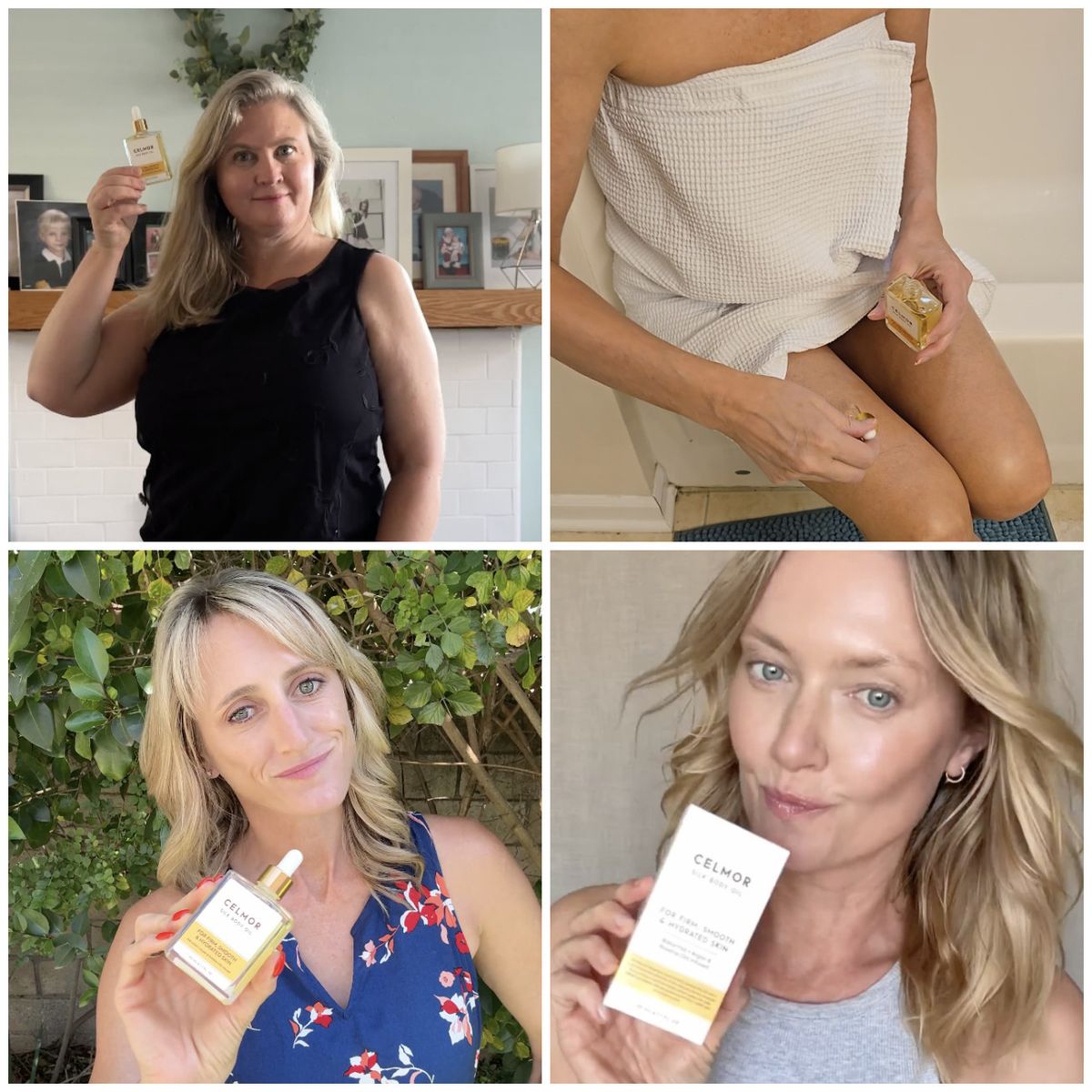 A single WIDE HORIZONTAL 16:9 image that is a clean grid of 6 SEPARATE selfie tiles (2 rows of 3), each tile a DIFFERENT