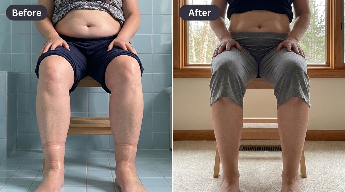 Candid amateur before-and-after photo pair shot on an iPhone 12, real, slightly grainy, true-to-life skin texture and po
